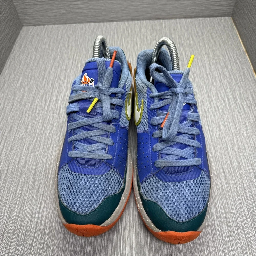 Nike Zoom‎ Court Dragon GS Basketball Shoes Blue Orange Flames Kids 4.5Y